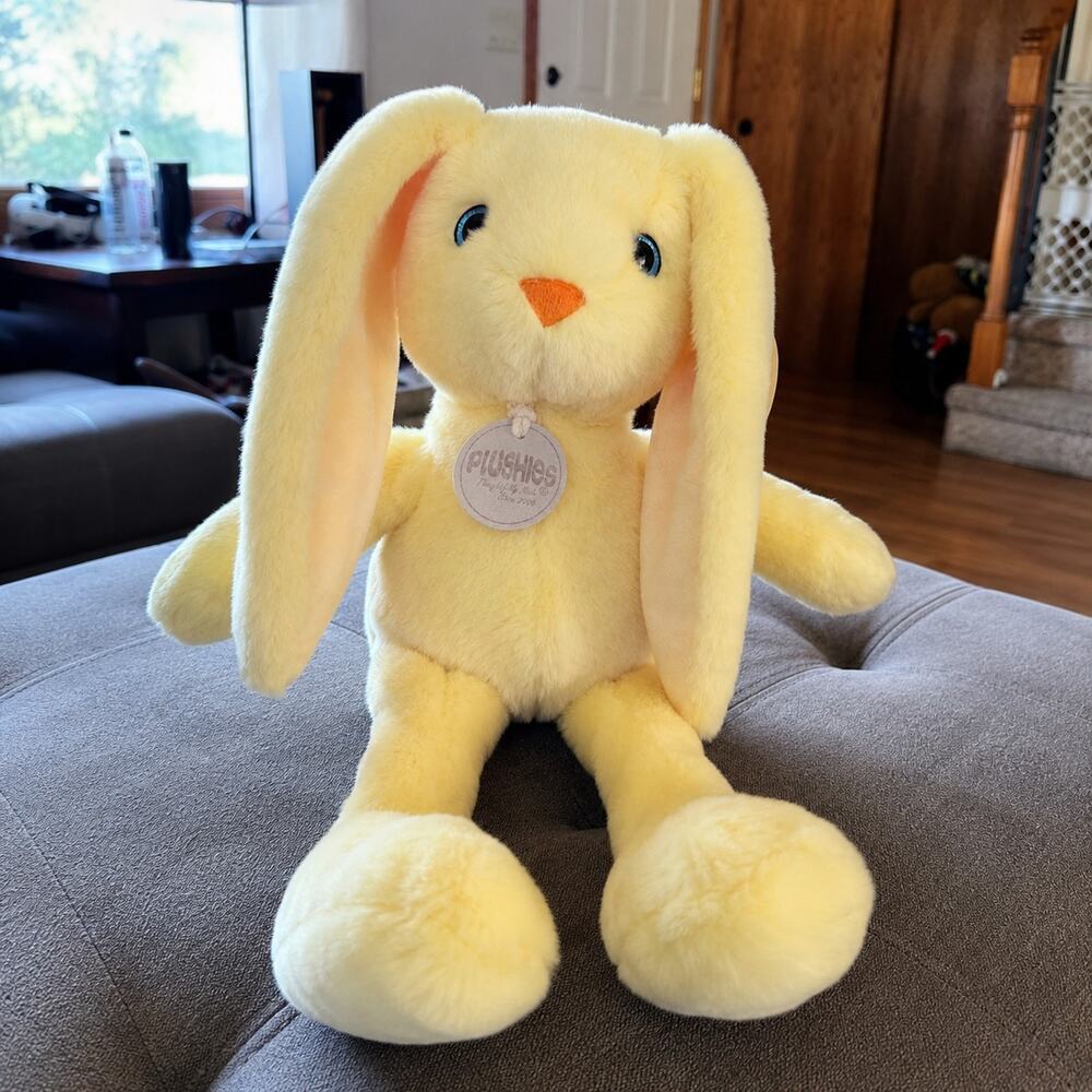 Vintage Plushies Yellow Bunny Rabbit Plush Long Ears White Tail 2000